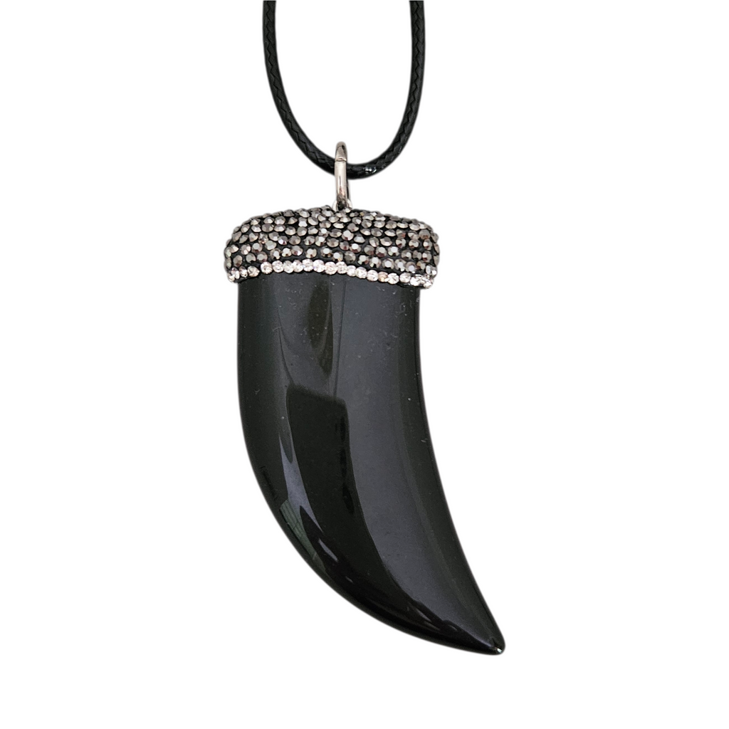Colar Fio Preto Dente Obsidiana