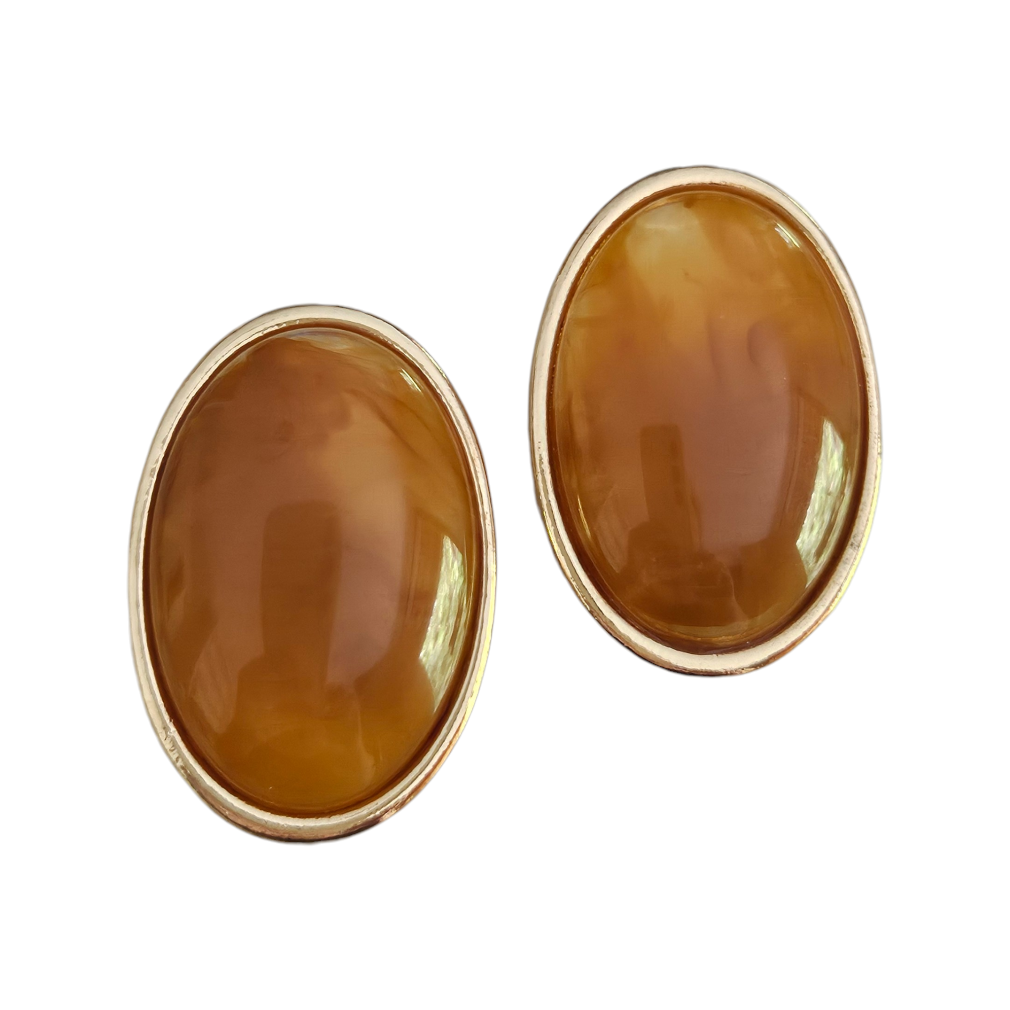 Brinco Oval Resina Camel