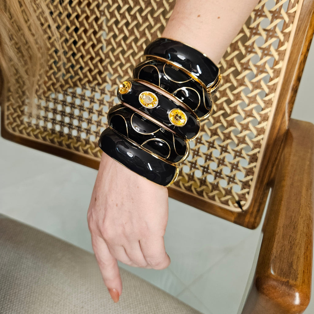 Bracelete Preto com Cristais Champanhe