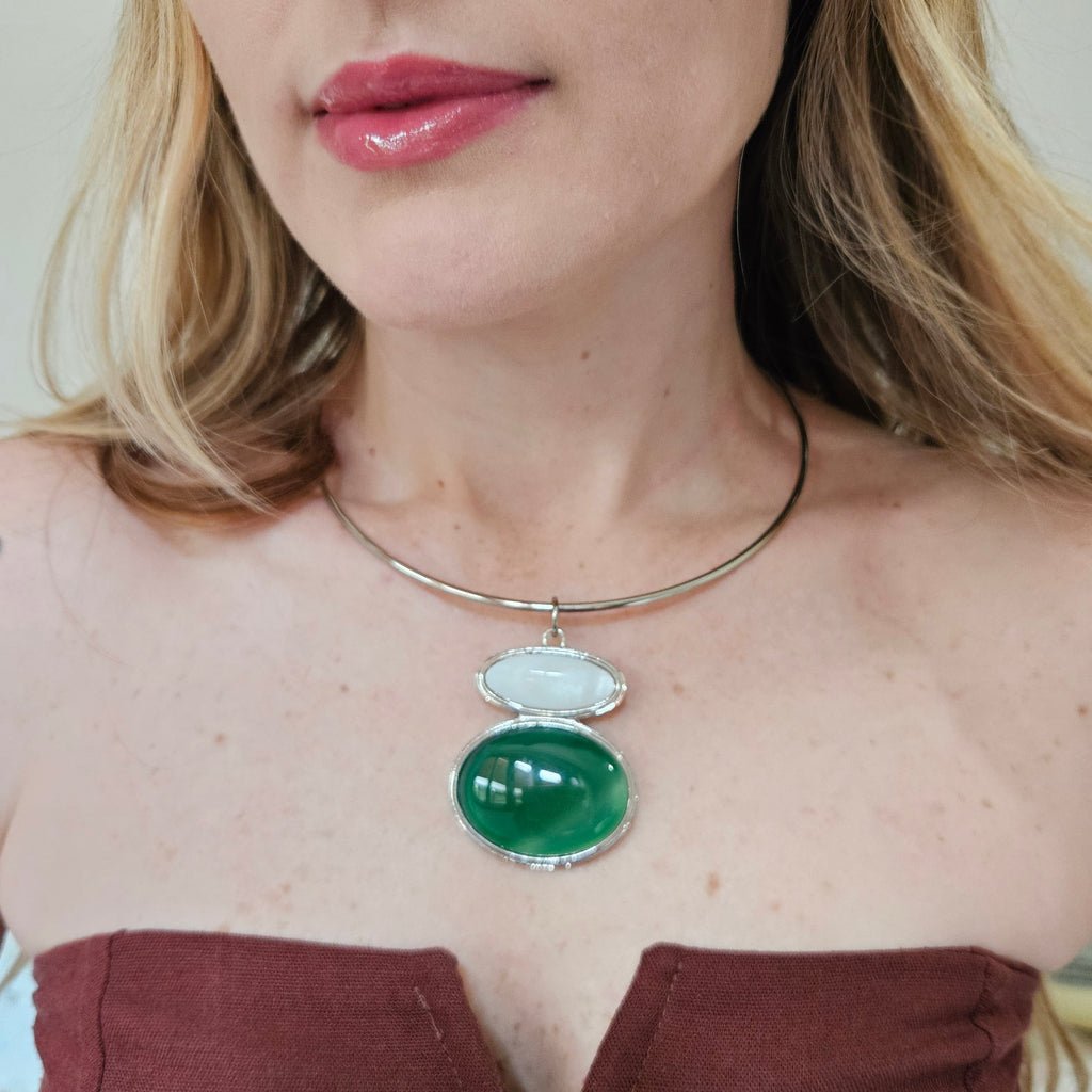 Aro Pedra Ágata Branca e Ágata Verde