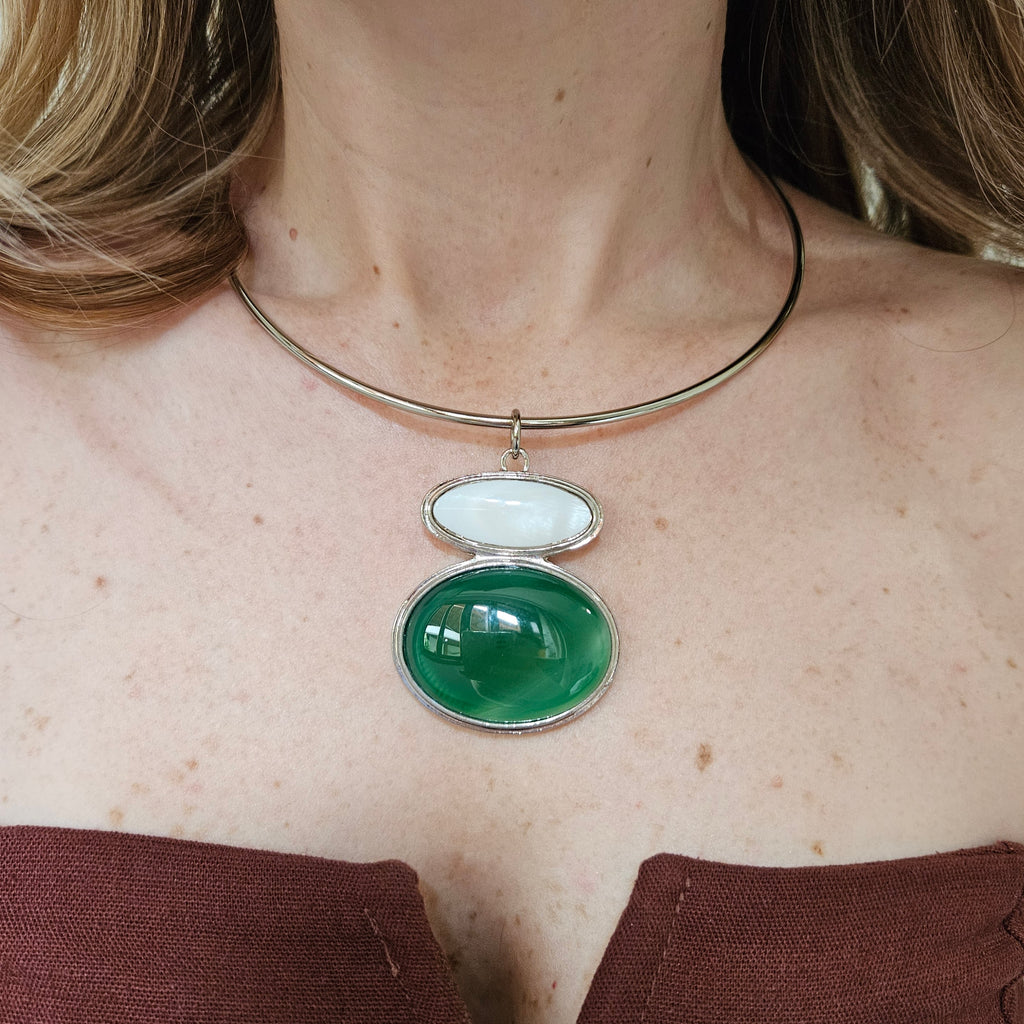 Aro Pedra Ágata Branca e Ágata Verde