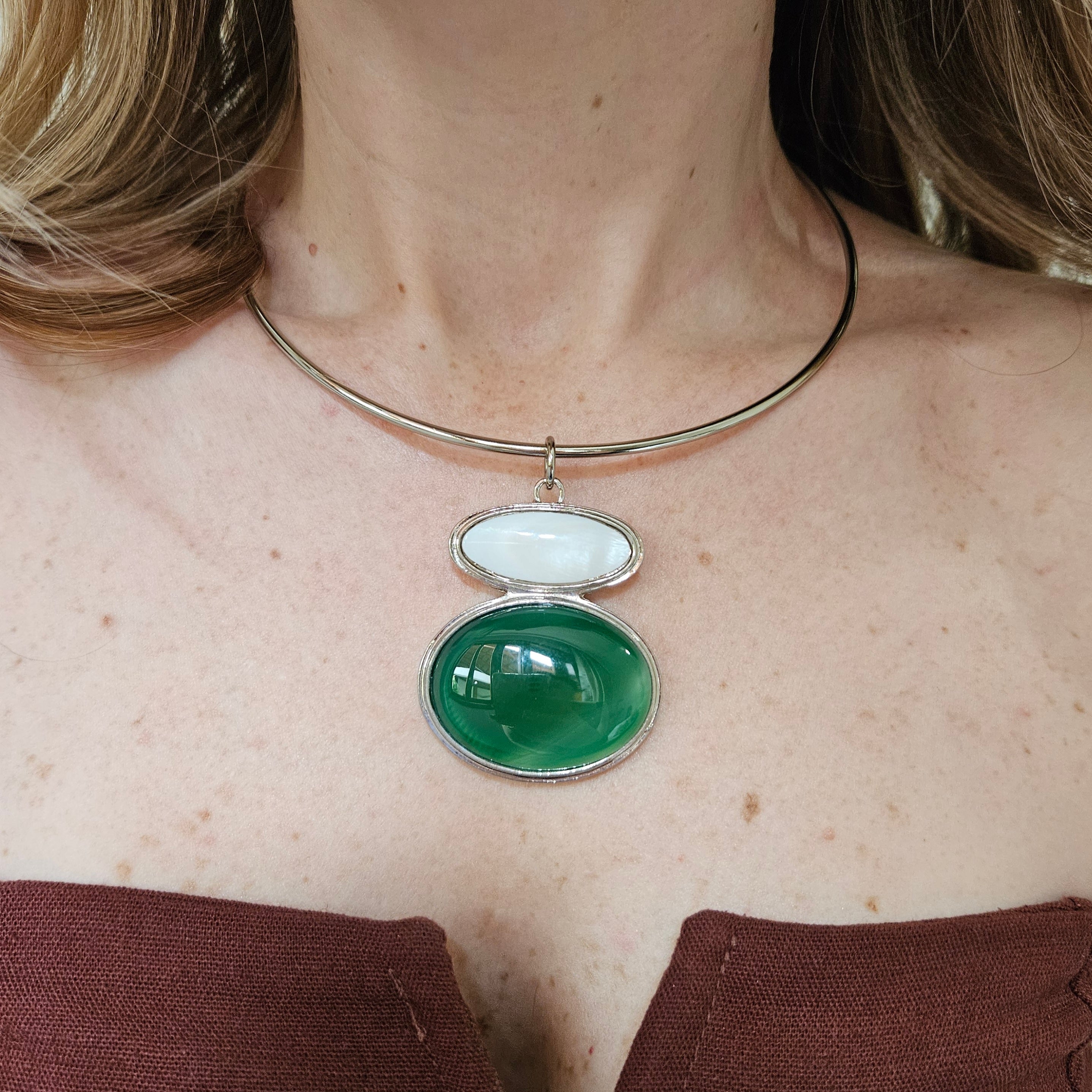 Aro Pedra Ágata Branca e Ágata Verde