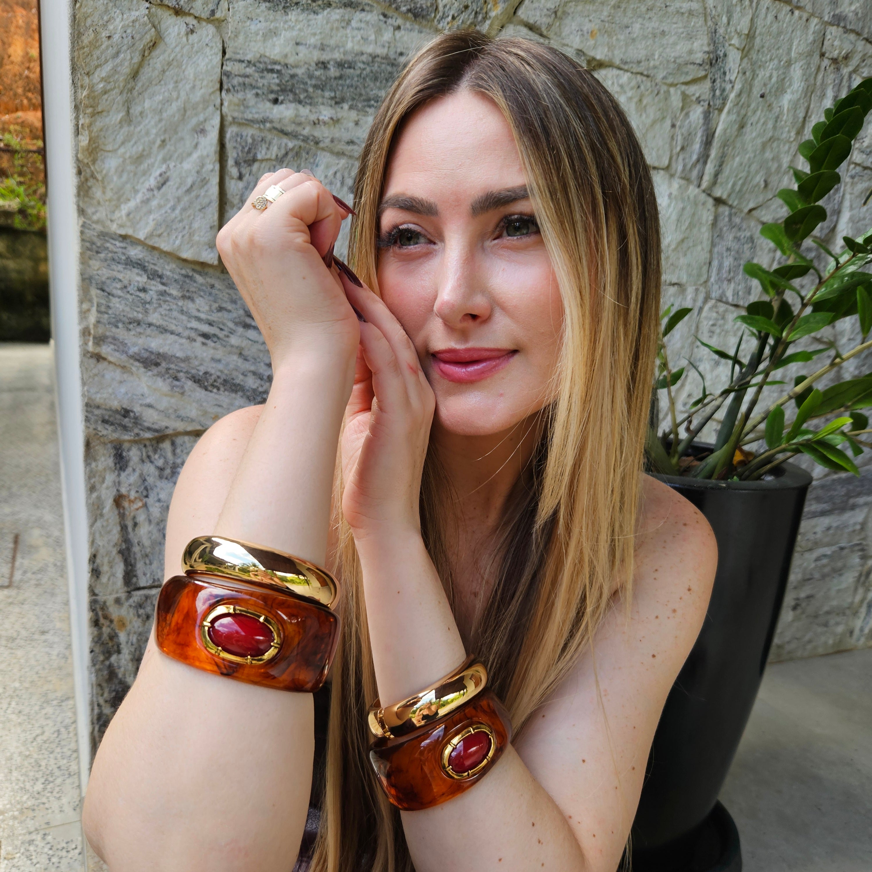 Bracelete Resina Marrom Taratruga
