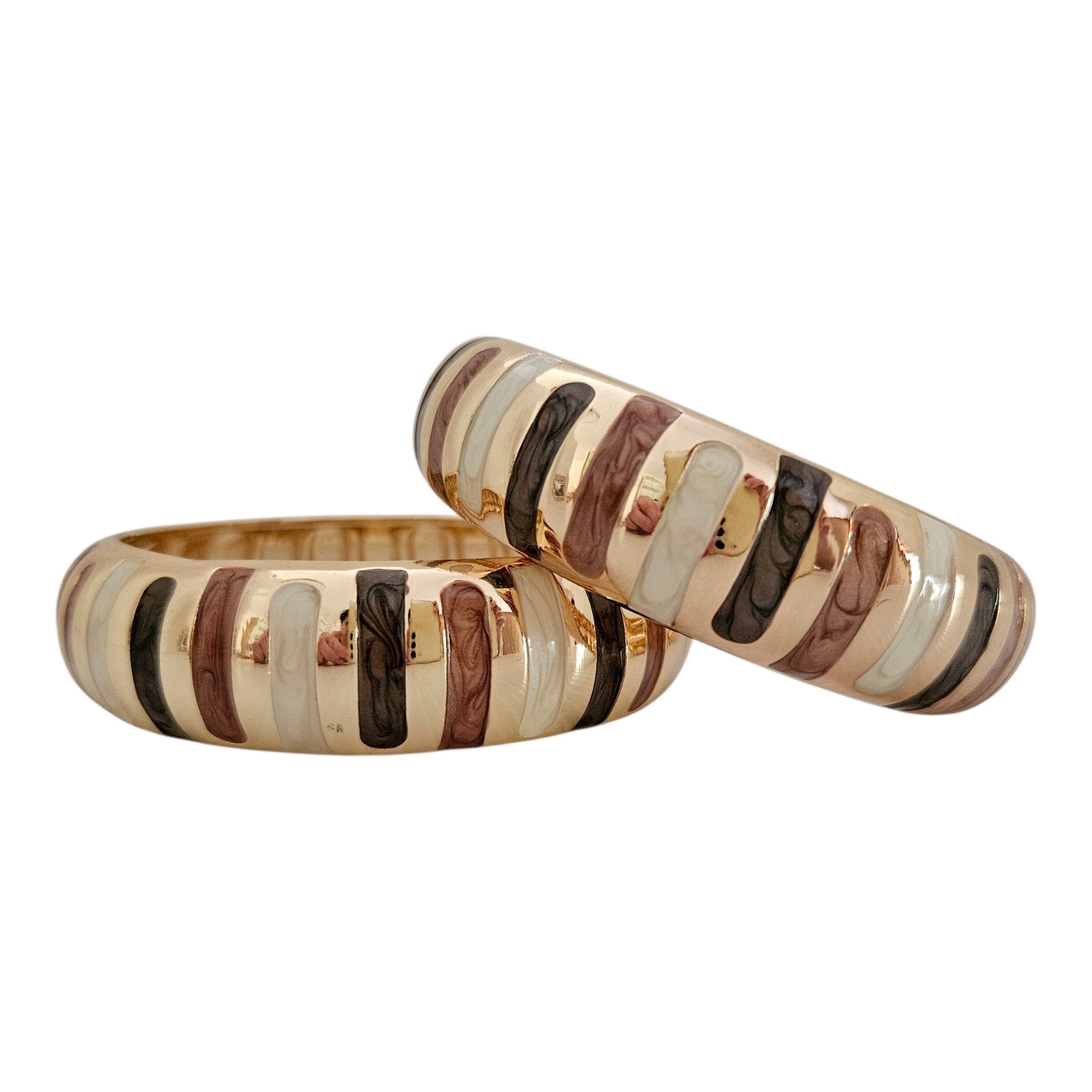 Bracelete Listras Geométricas - marrom, camel e pérola