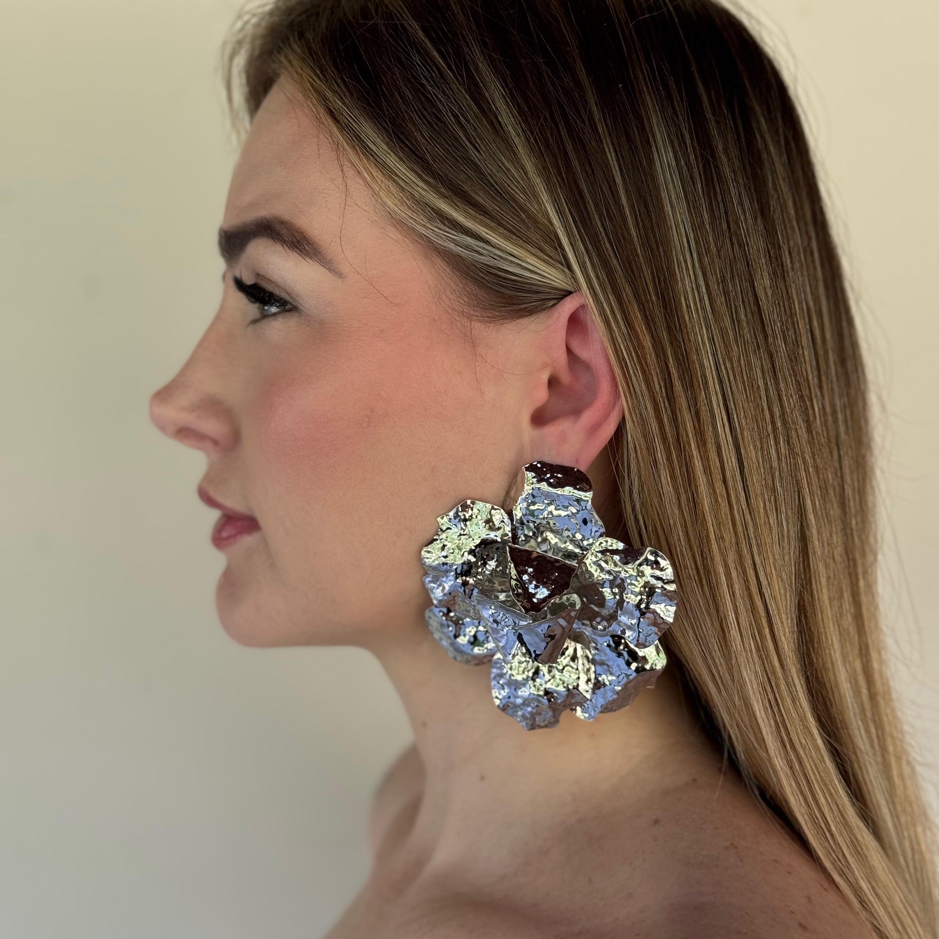 Brinco Maxi Flor Prata